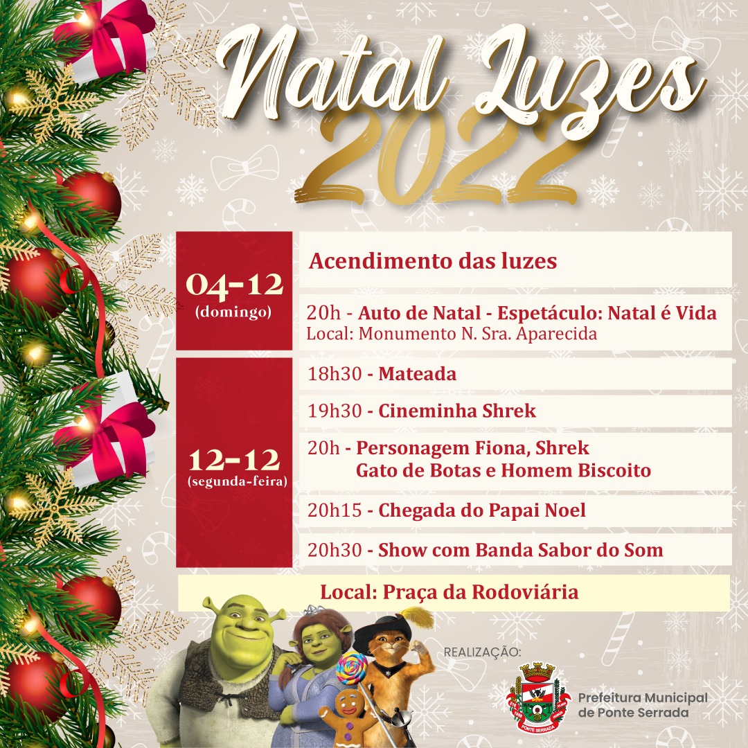 Confira a programação do Natal Luzes do município de Ponte Serrada -  Prefeitura de Ponte Serrada